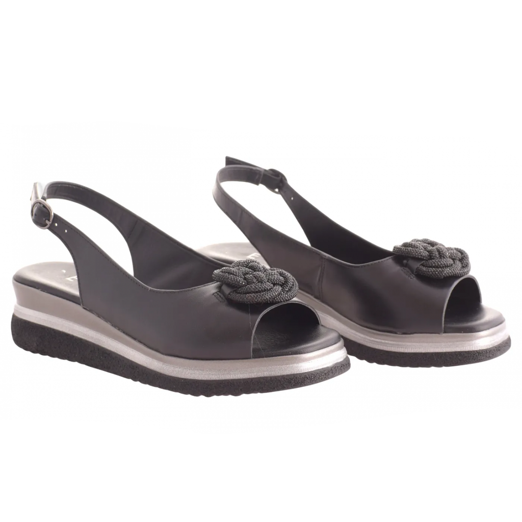 Ladies' Rhinestone Knot Slingback Wedge Sandals