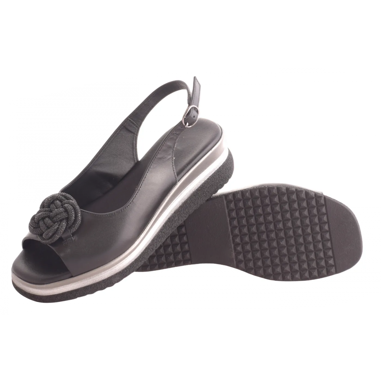 Ladies' Rhinestone Knot Slingback Wedge Sandals