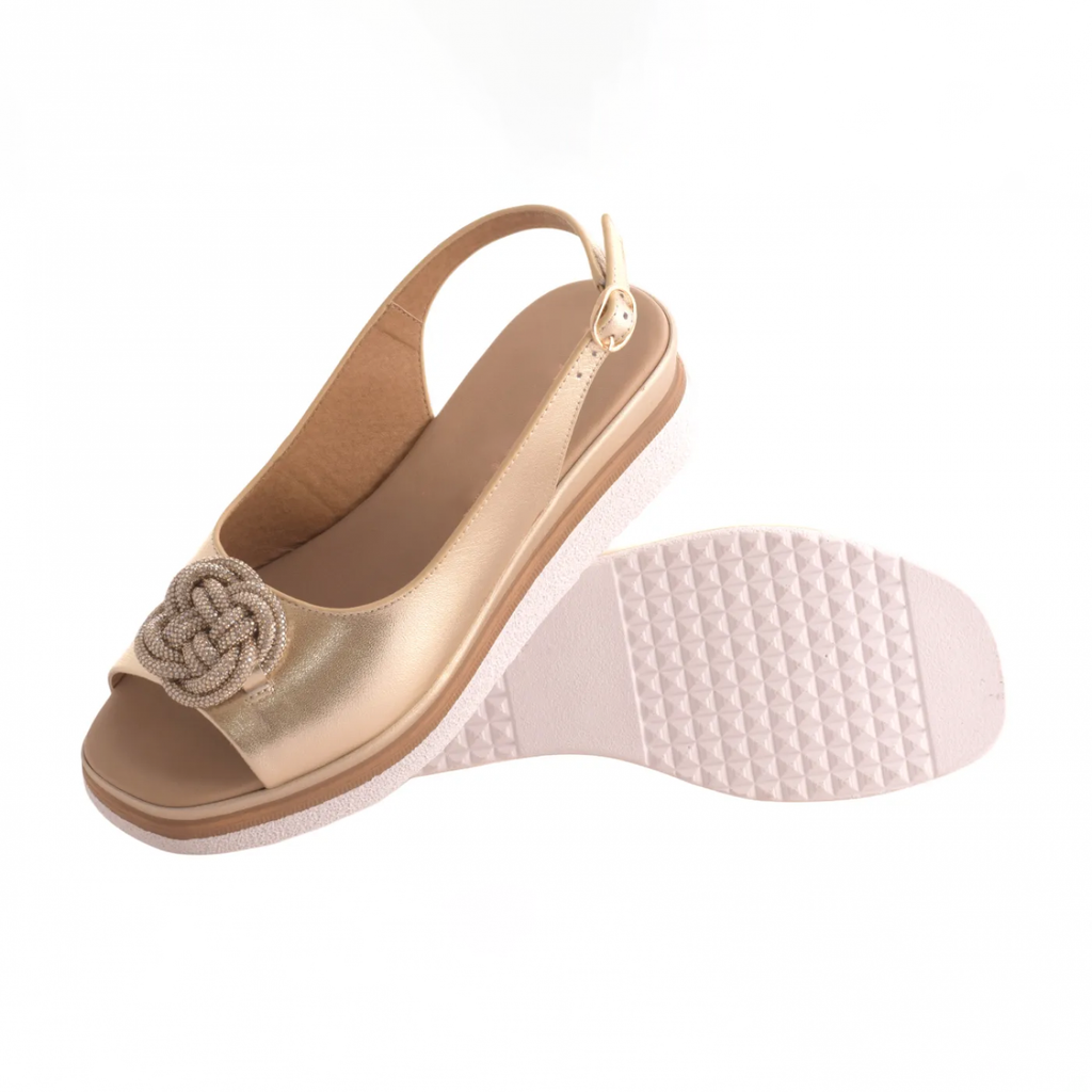 Ladies' Rhinestone Knot Slingback Wedge Sandals
