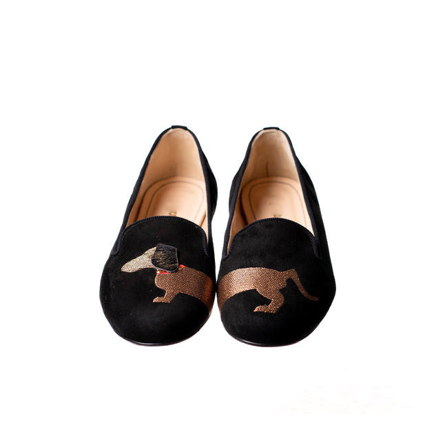 Ladies' Dachshund Embroidered Suede Loafers