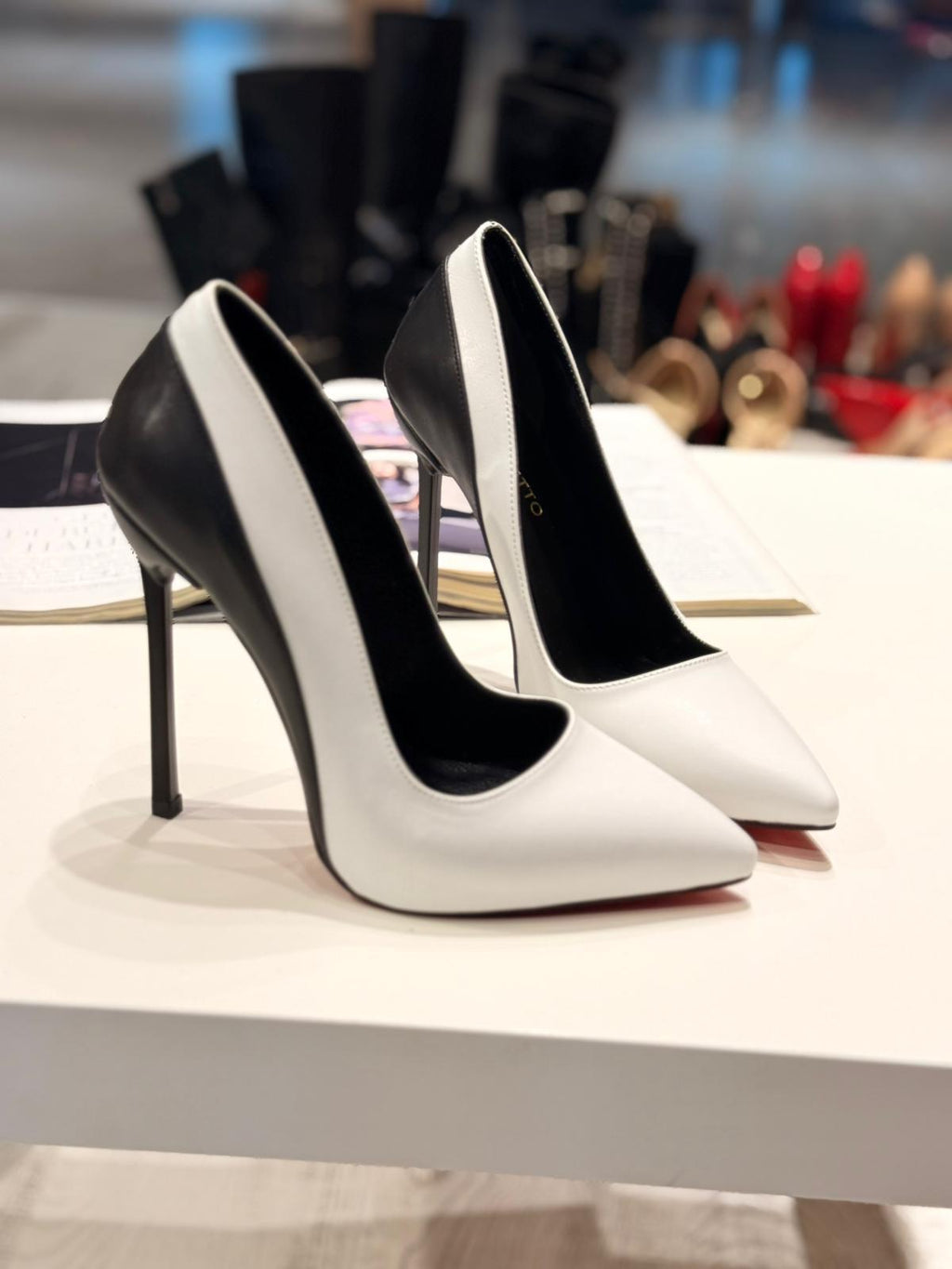 Ladies' Black-White Color Block Stiletto Pumps