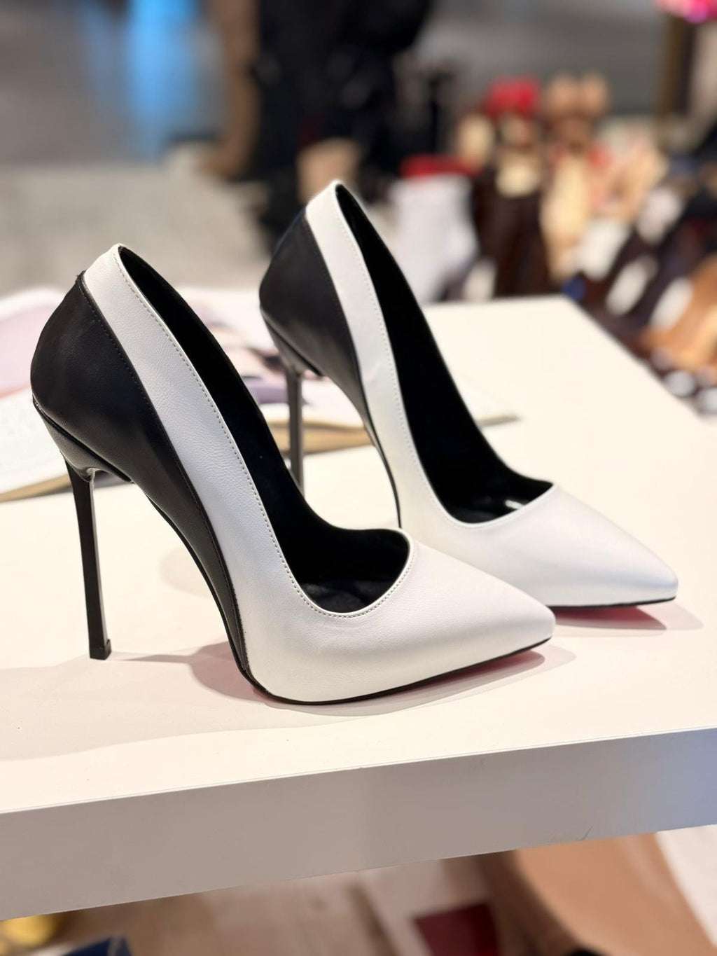Ladies' Black-White Color Block Stiletto Pumps