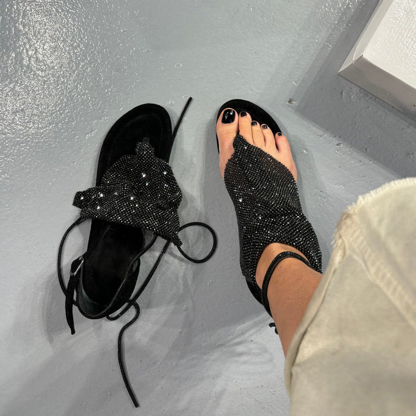 Women's Crystal Mesh Thong Ankle-Tie Flat Sandals