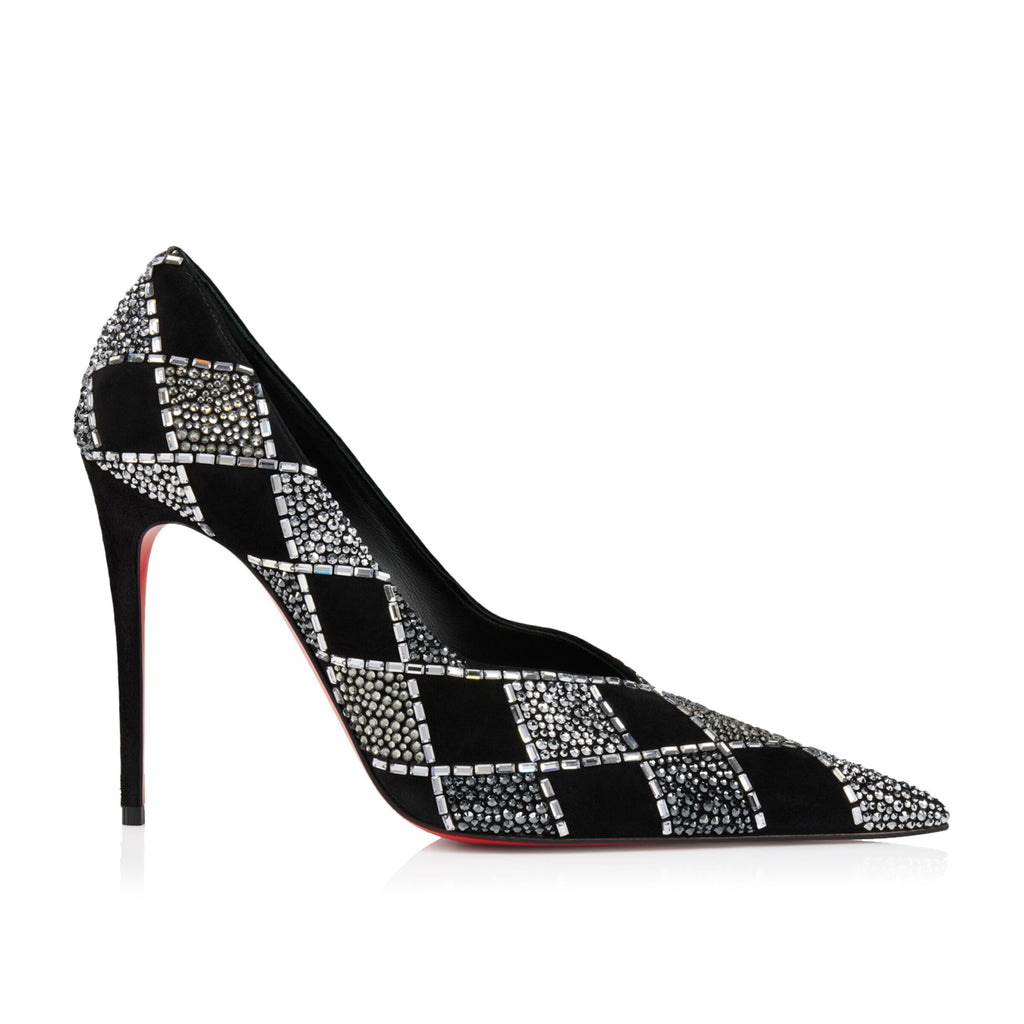 Ladies' Crystal Grid Red-Sole Pointed-Toe Pumps