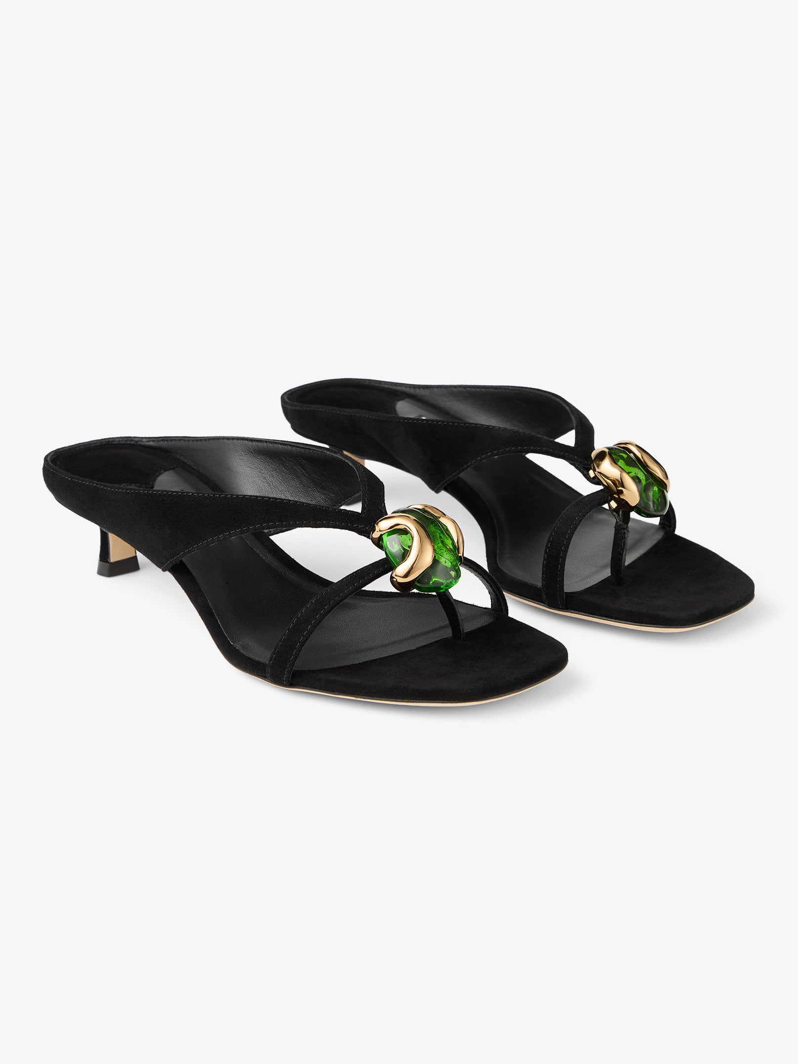 Ladies' Suede Gem-Embellished Kitten Heel Thong Mules