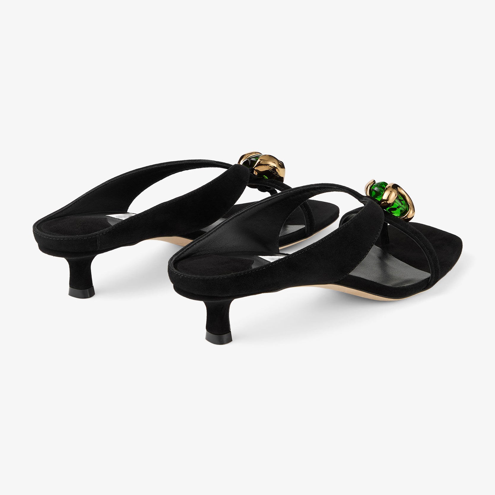 Ladies' Suede Gem-Embellished Kitten Heel Thong Mules