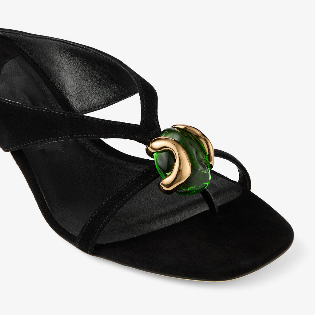 Ladies' Suede Gem-Embellished Kitten Heel Thong Mules