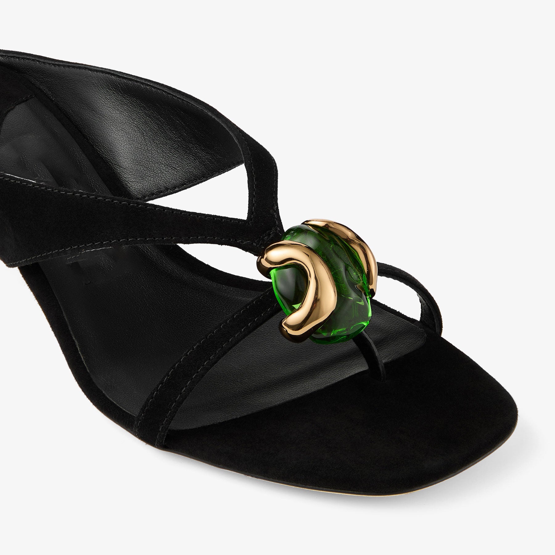 Ladies' Suede Gem-Embellished Kitten Heel Thong Mules