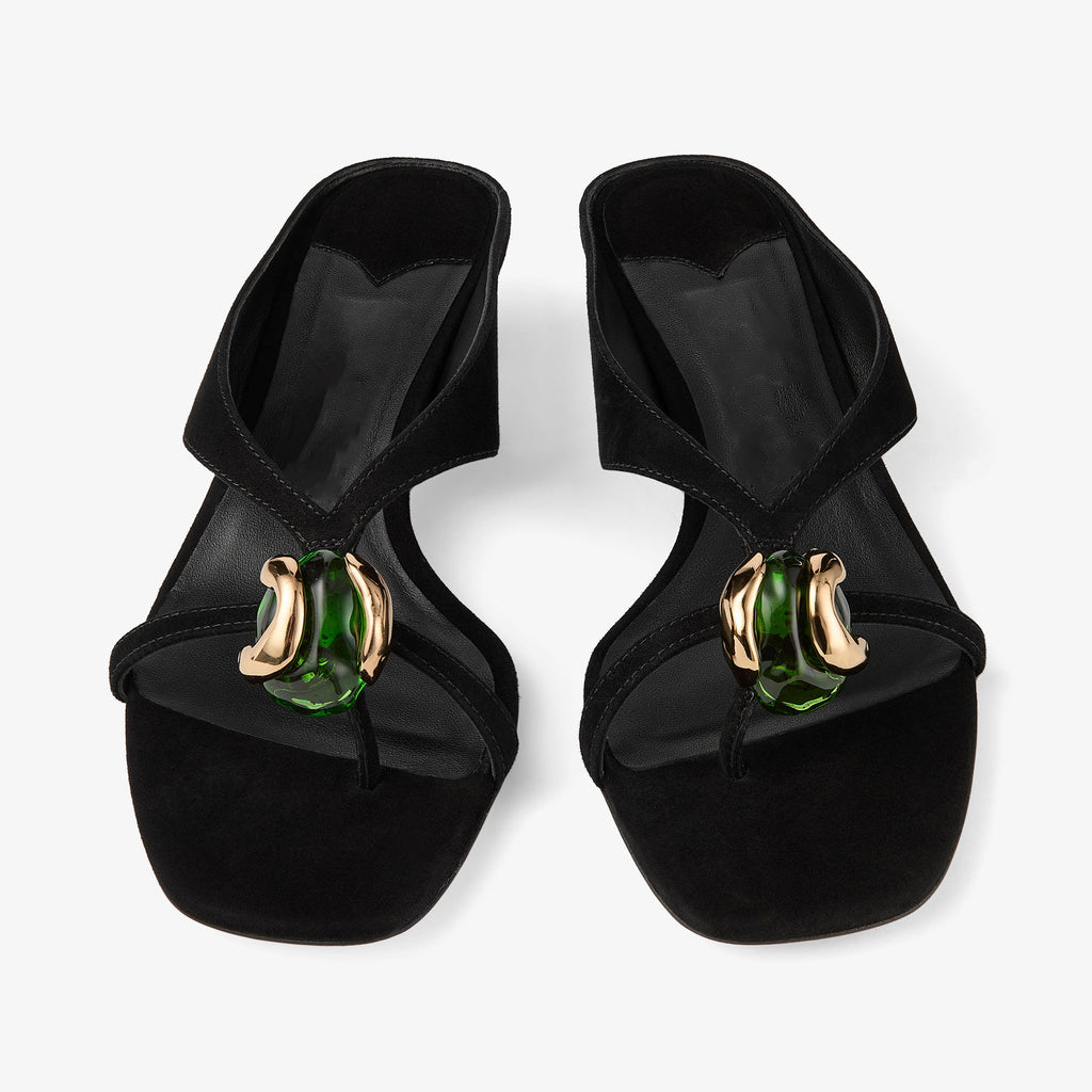 Ladies' Suede Gem-Embellished Kitten Heel Thong Mules