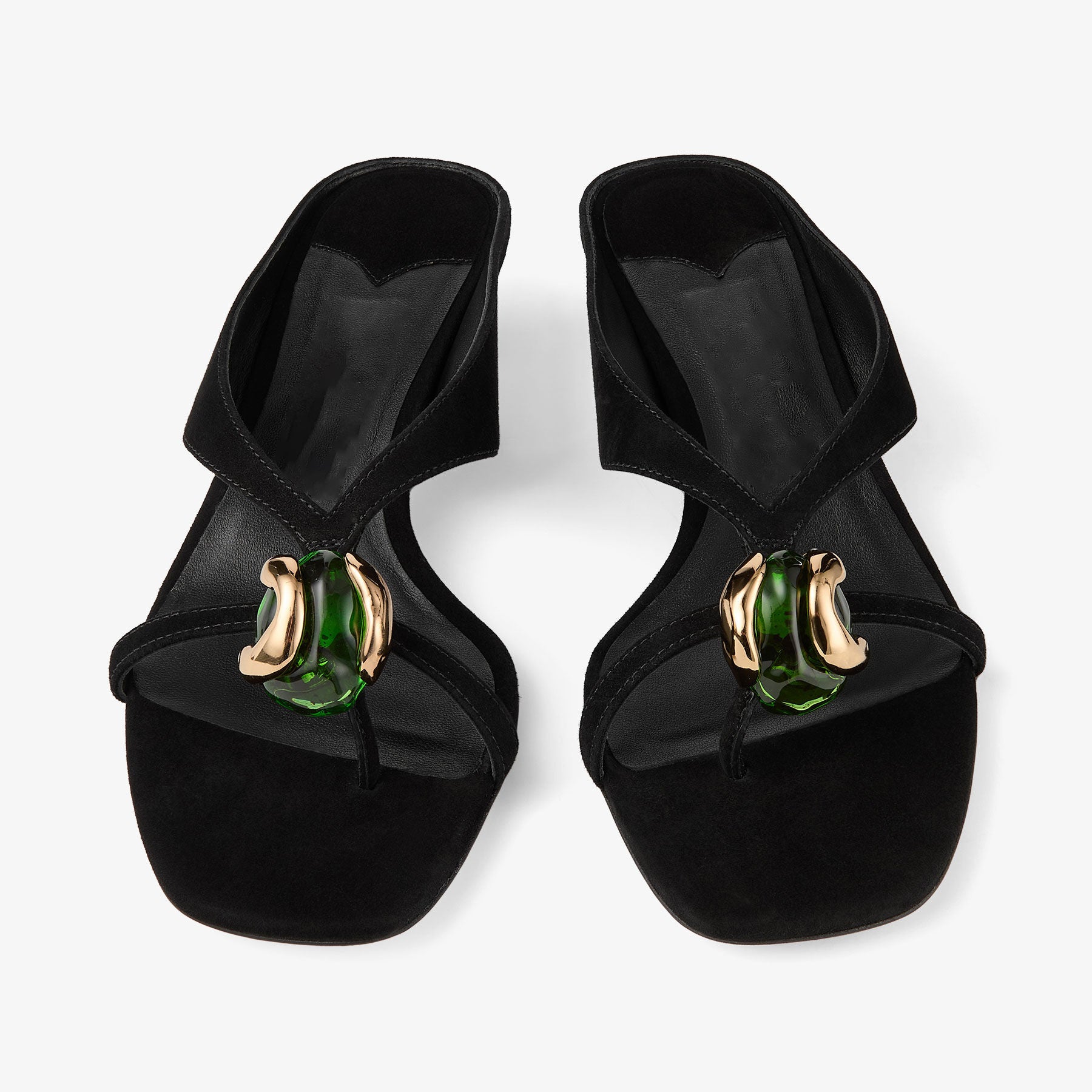 Ladies' Suede Gem-Embellished Kitten Heel Thong Mules