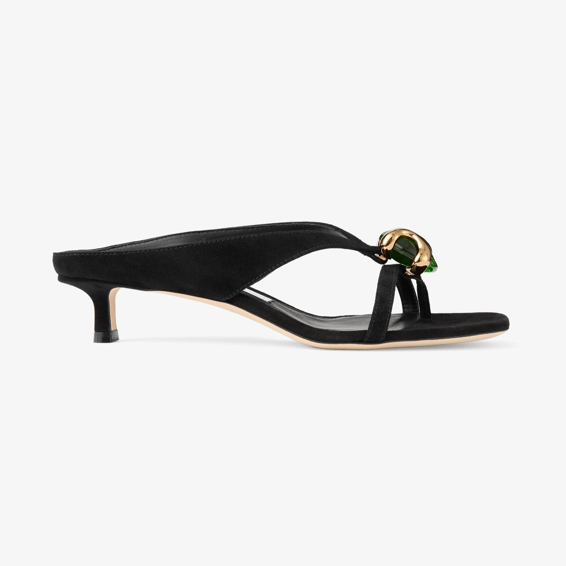Ladies' Suede Gem-Embellished Kitten Heel Thong Mules