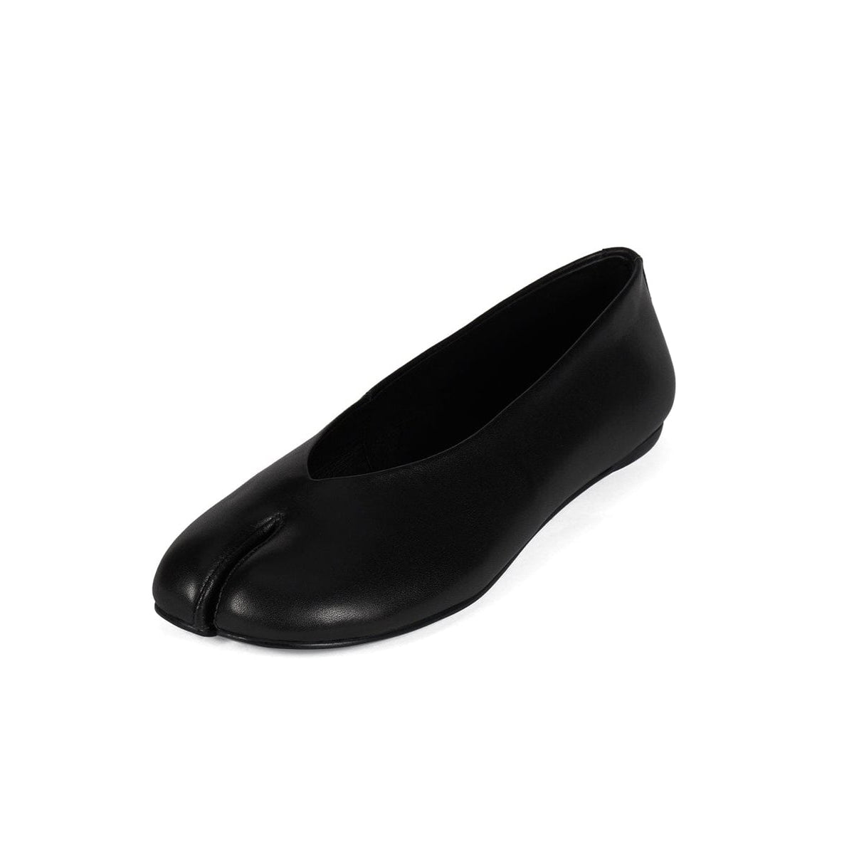 Women's Black Leather Split-Toe Ballet Flats