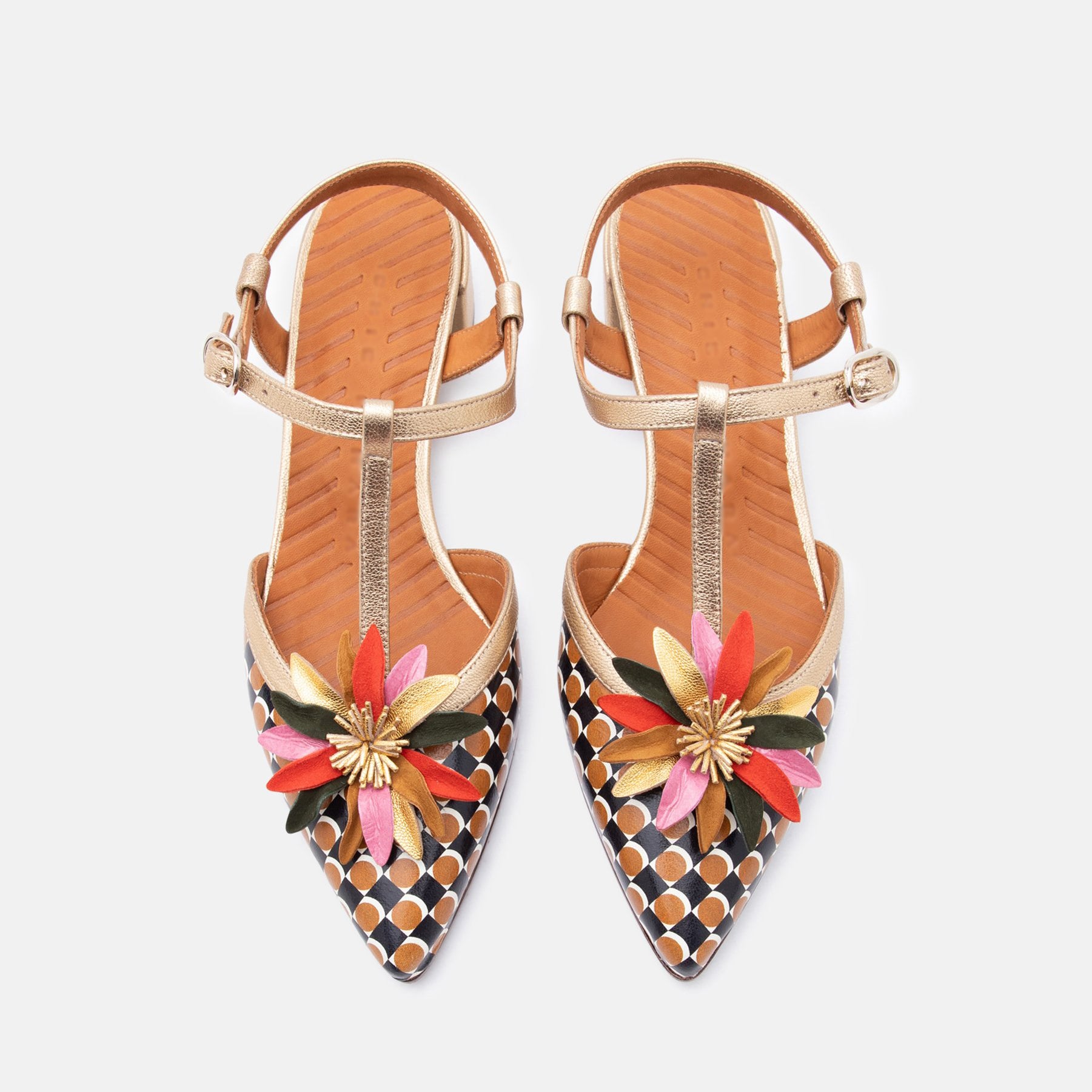Ladies' Colorful Pattern Block Heel Slingback Pumps