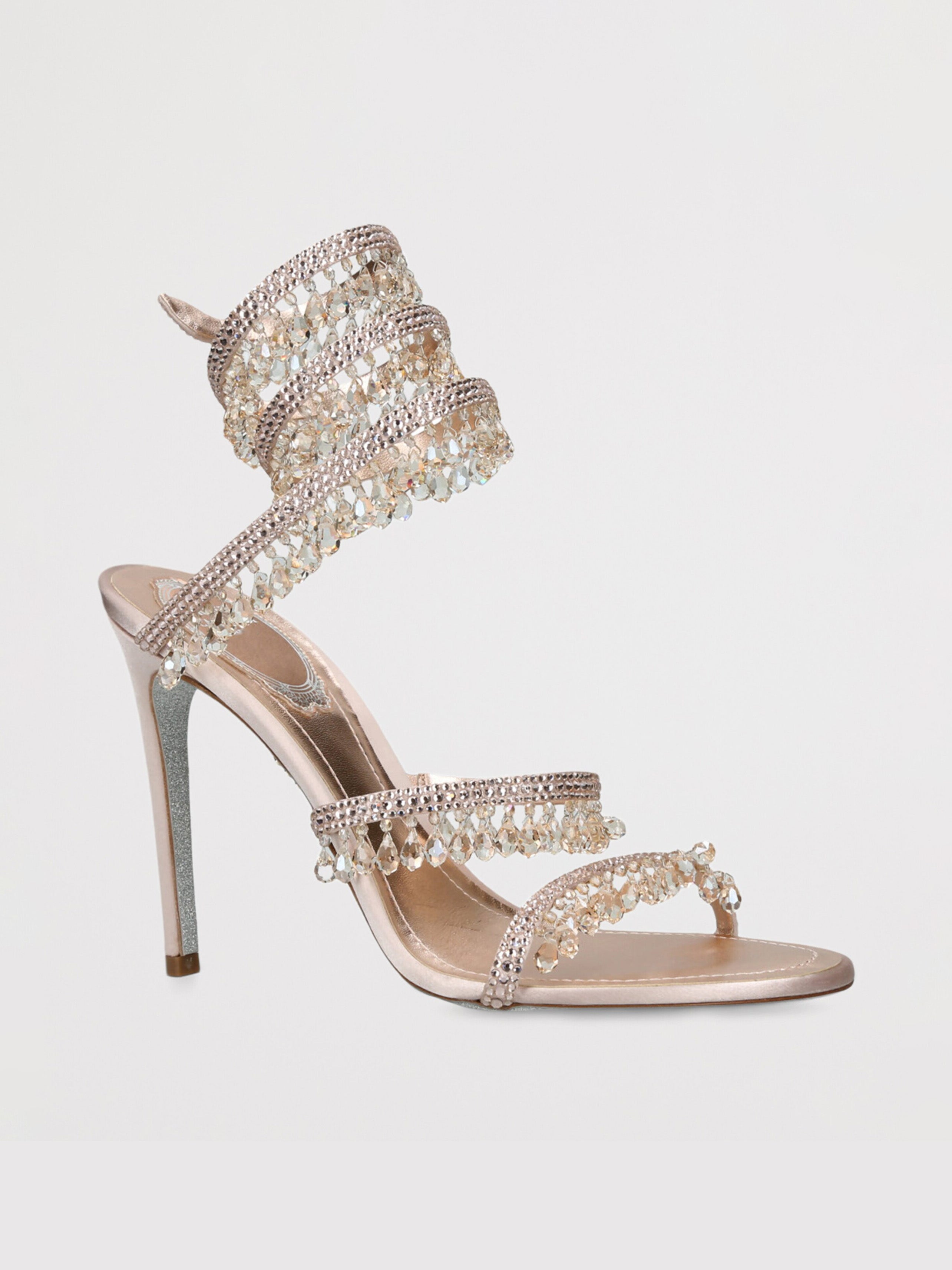 Ladies' Crystal Fringe Ankle-Wrap Stiletto Sandals