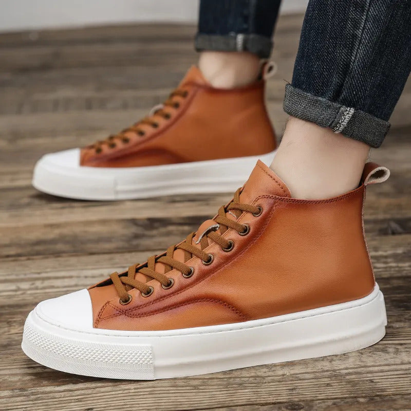 Men's Casual Mid-Top Lace-Up Leather Shoes