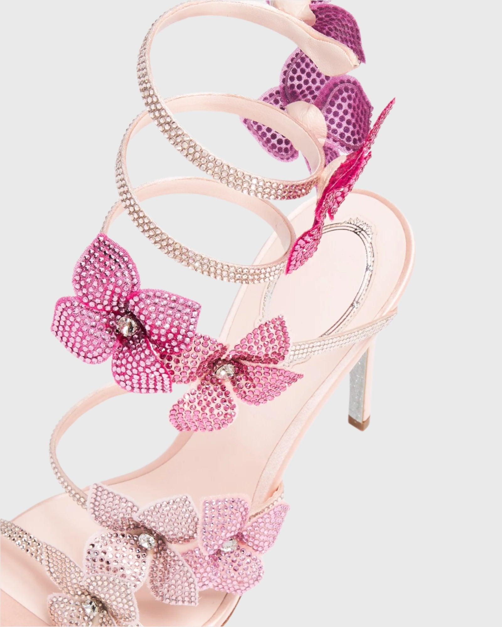 Women's Rhinestone Flower Spiral Ankle Wrap Heeled Sandals