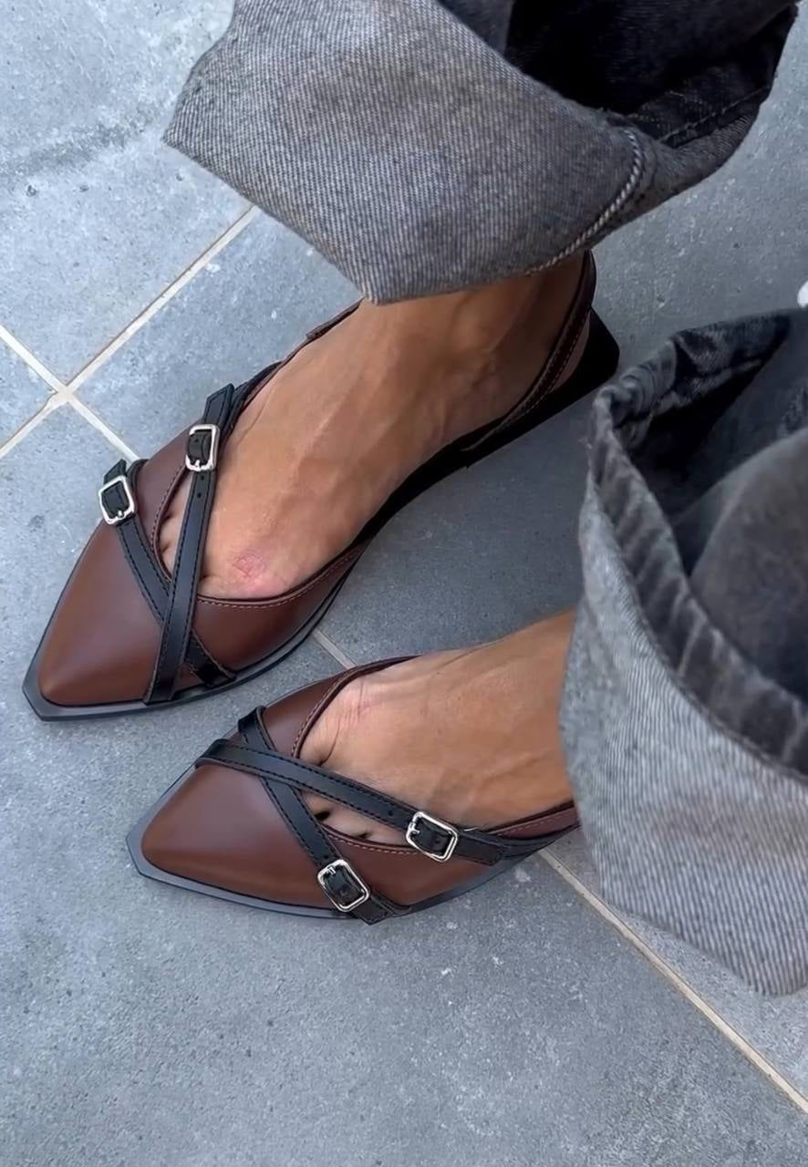 Ladies' Pointed-Toe Cross-Buckle Slingback Mules