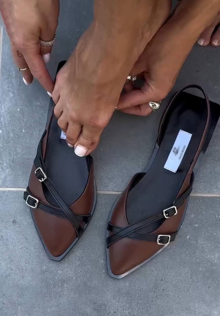 Ladies' Pointed-Toe Cross-Buckle Slingback Mules
