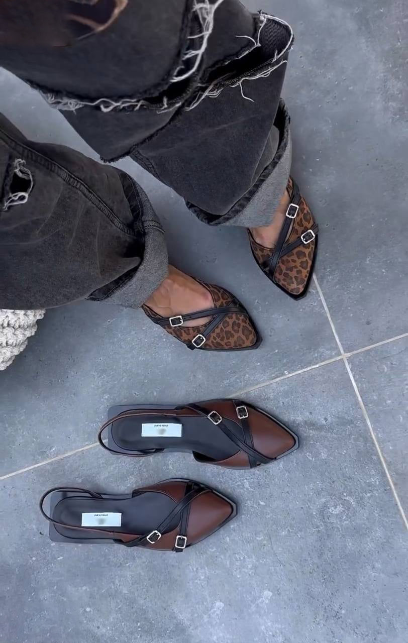 Ladies' Pointed-Toe Cross-Buckle Slingback Mules