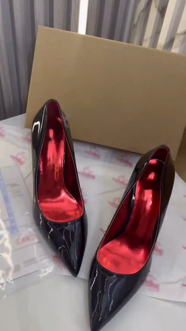 Black Patent Leather Pointed Toe Red Sole High Heels