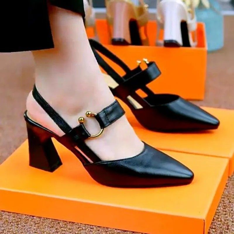 Ladies' Leather Horsebit Slingback Block Heel Pumps