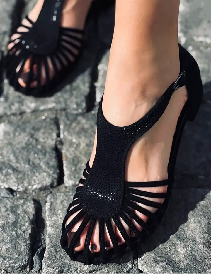 Ladies' Gladiator-Inspired Sparkling Strappy Closed-Toe Heeled Sandals
