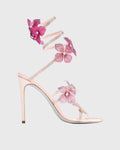 Women's Rhinestone Flower Spiral Ankle Wrap Heeled Sandals