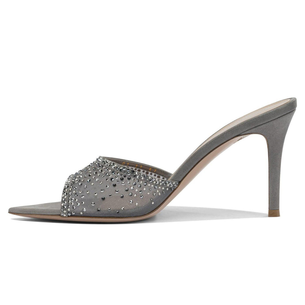 Ladies' Rhinestone Mesh Peep-Toe Mules