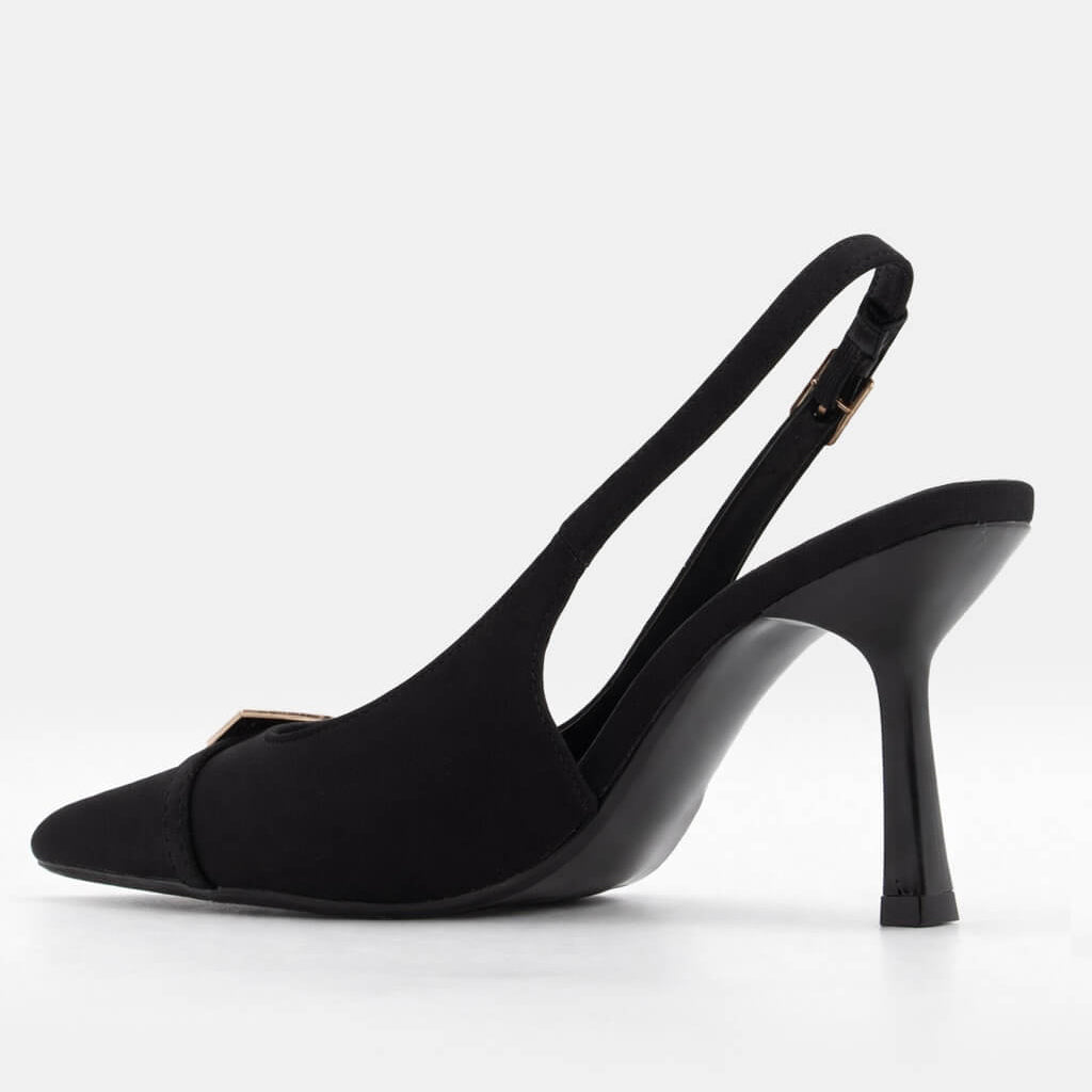 Ladies' Slingback Pointed-Toe Sculptural Heel Pumps with Gold Buckle
