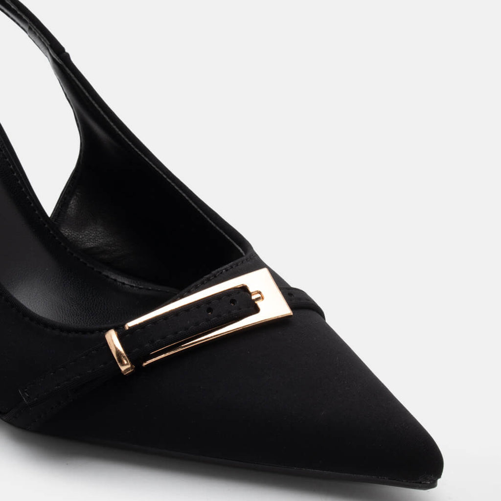 Ladies' Slingback Pointed-Toe Sculptural Heel Pumps with Gold Buckle