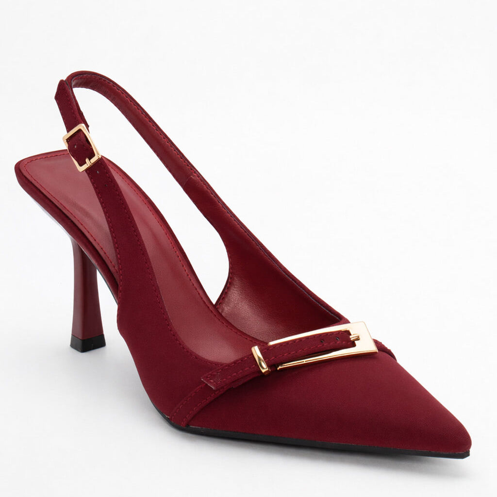 Ladies' Slingback Pointed-Toe Sculptural Heel Pumps with Gold Buckle