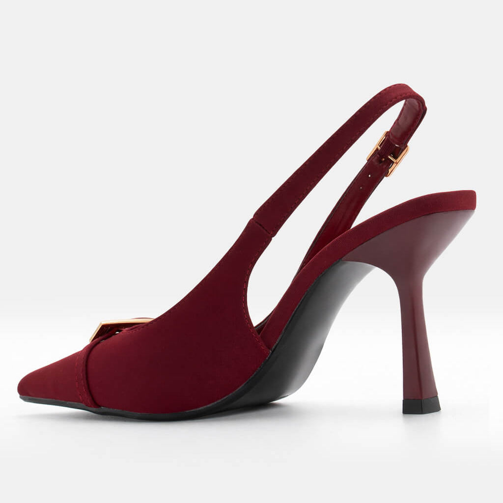 Ladies' Slingback Pointed-Toe Sculptural Heel Pumps with Gold Buckle