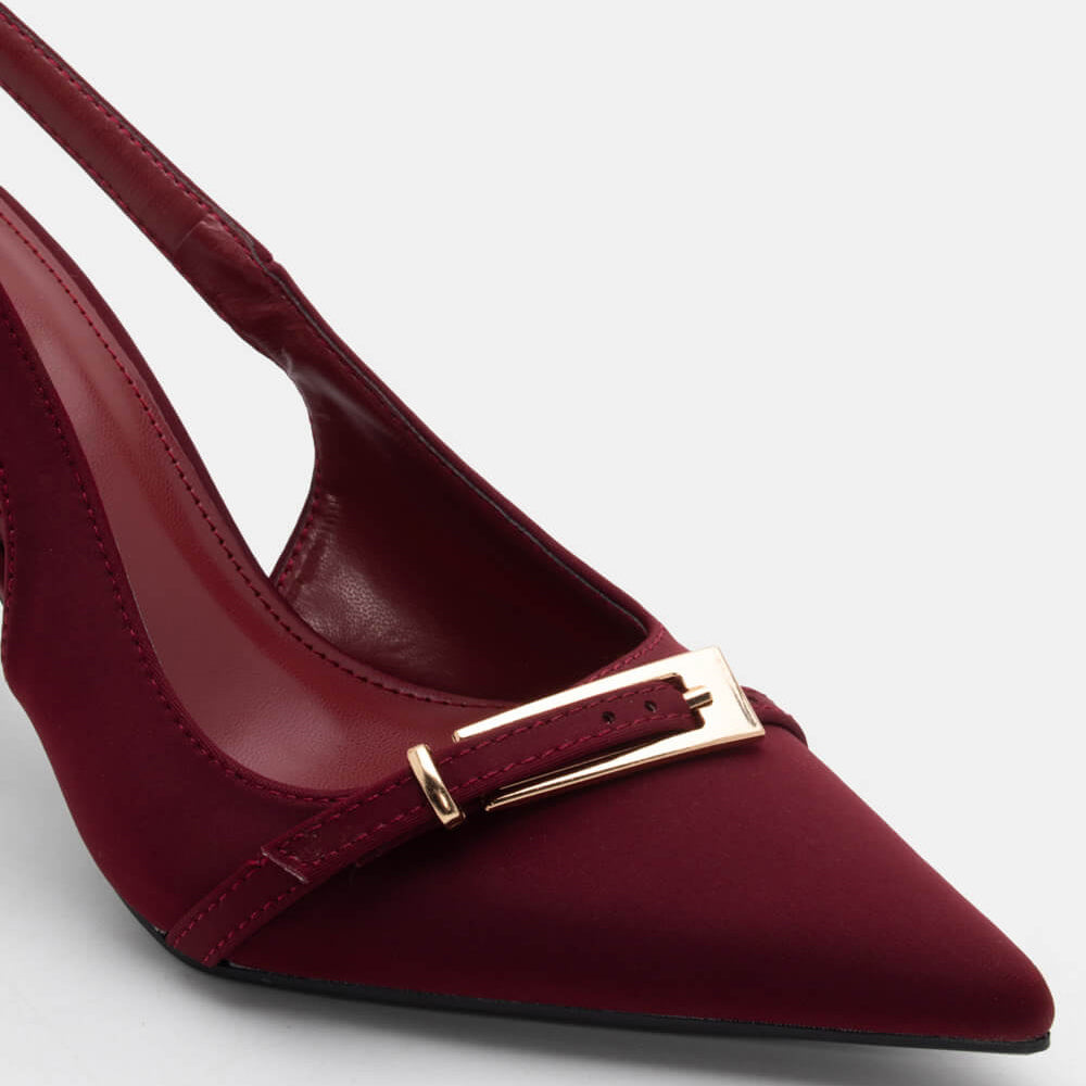 Ladies' Slingback Pointed-Toe Sculptural Heel Pumps with Gold Buckle