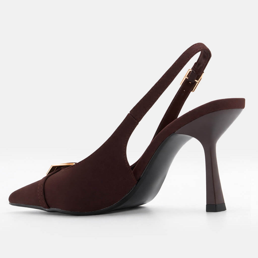 Ladies' Slingback Pointed-Toe Sculptural Heel Pumps with Gold Buckle