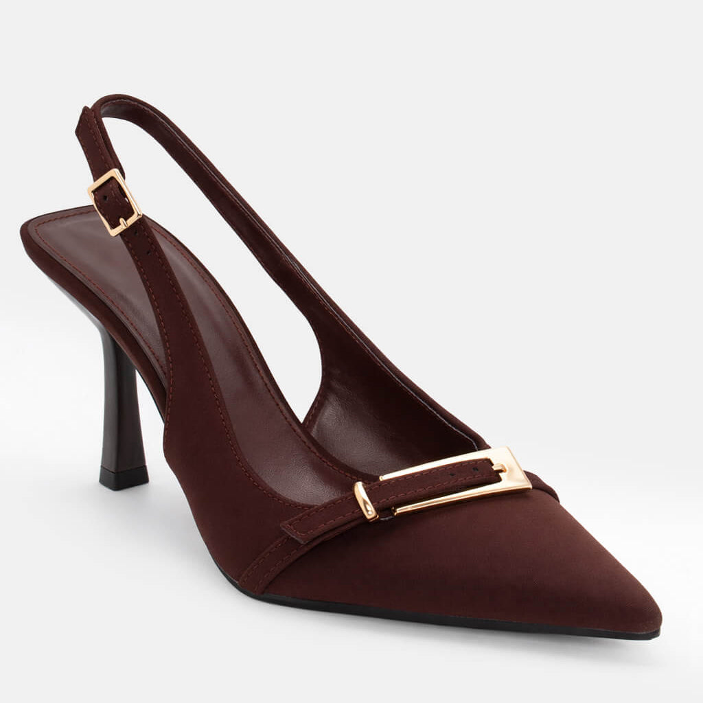 Ladies' Slingback Pointed-Toe Sculptural Heel Pumps with Gold Buckle