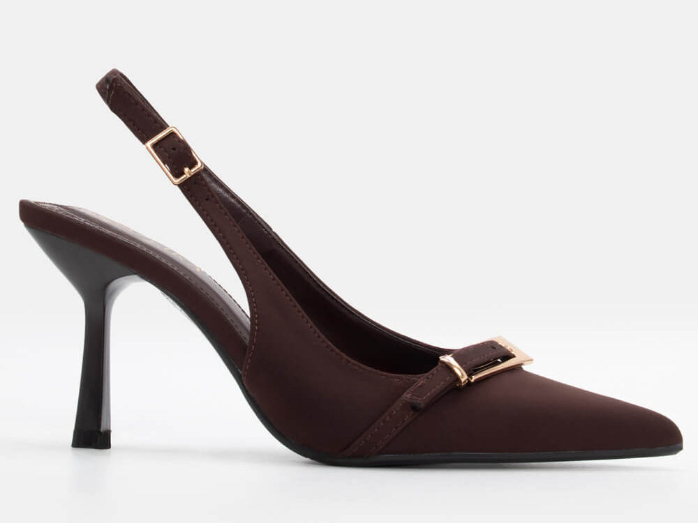Ladies' Slingback Pointed-Toe Sculptural Heel Pumps with Gold Buckle