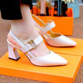 Ladies' Leather Horsebit Slingback Block Heel Pumps