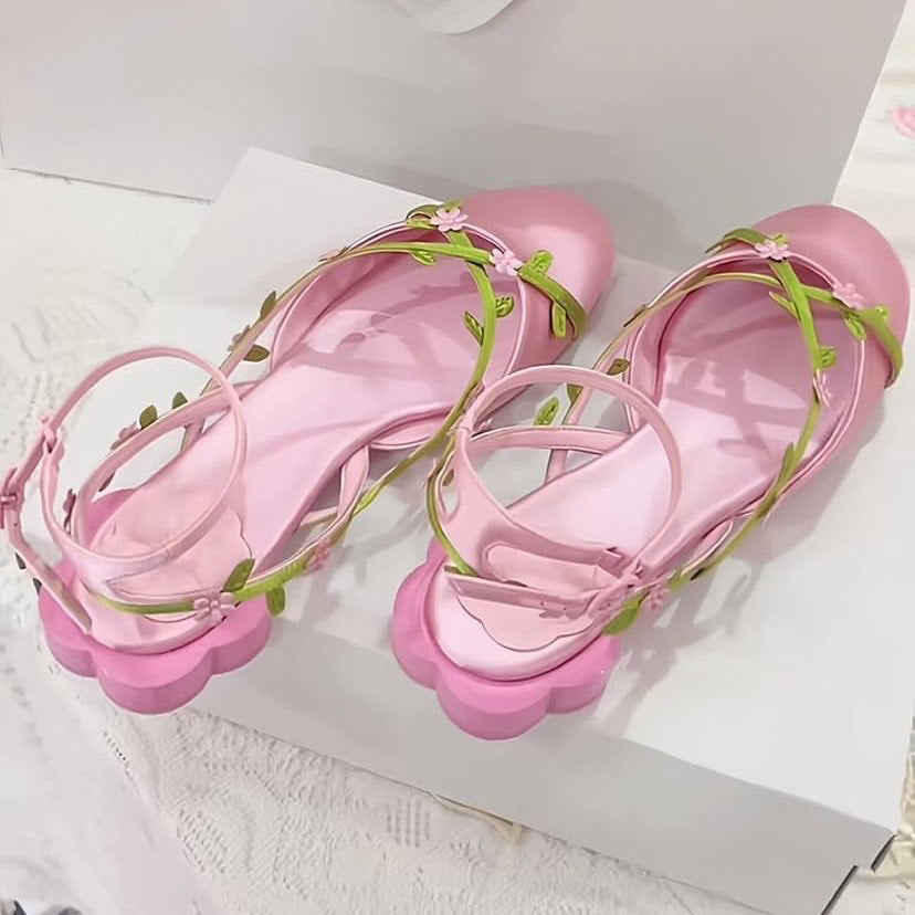 Women's Floral Vine Satin Mary Jane Sandals