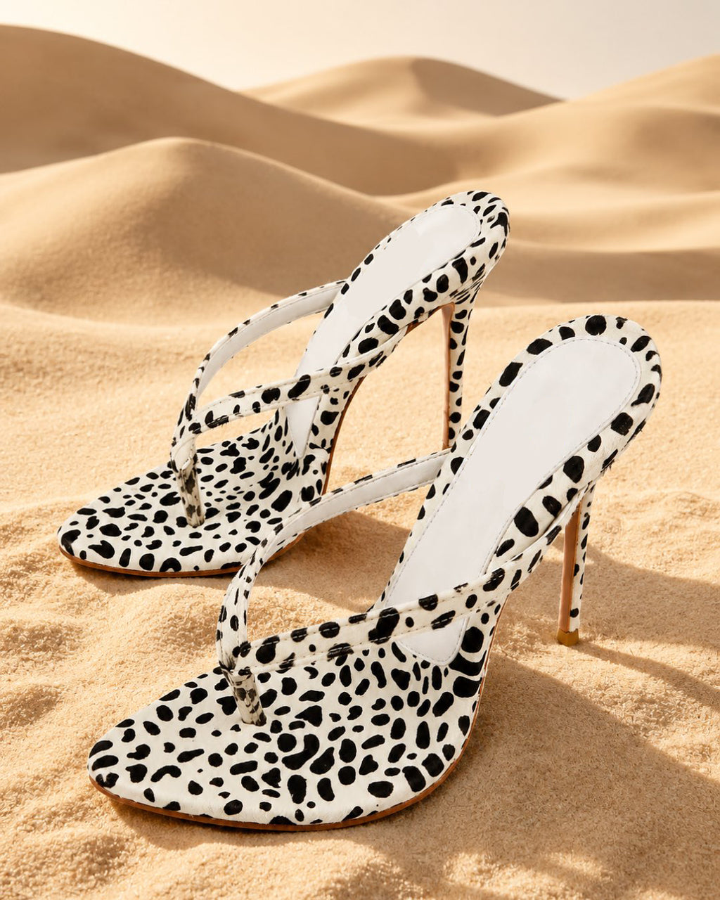 Women's Dalmatian Print Calf Hair Thong Stiletto Sandals
