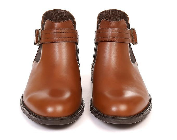 Buckle-Strap Leather Chelsea Boots