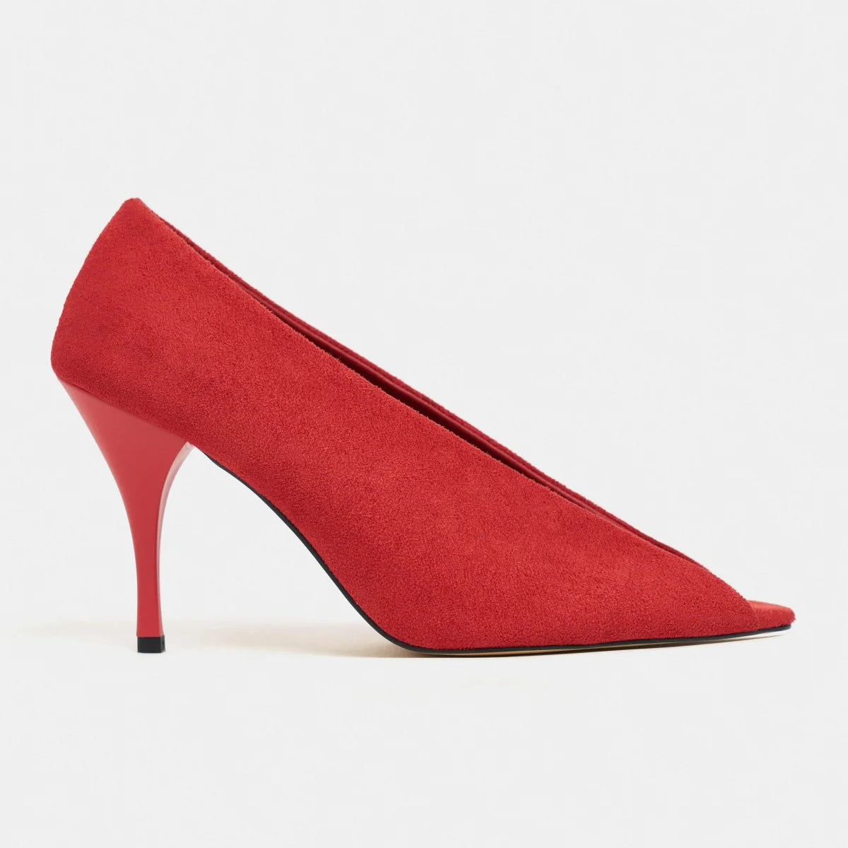 Ladies' Suede Peep-Toe V-Cut Stiletto Pumps