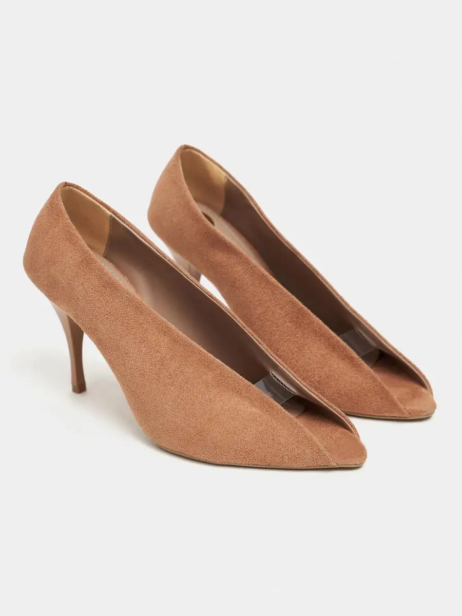 Ladies' Suede Peep-Toe V-Cut Stiletto Pumps