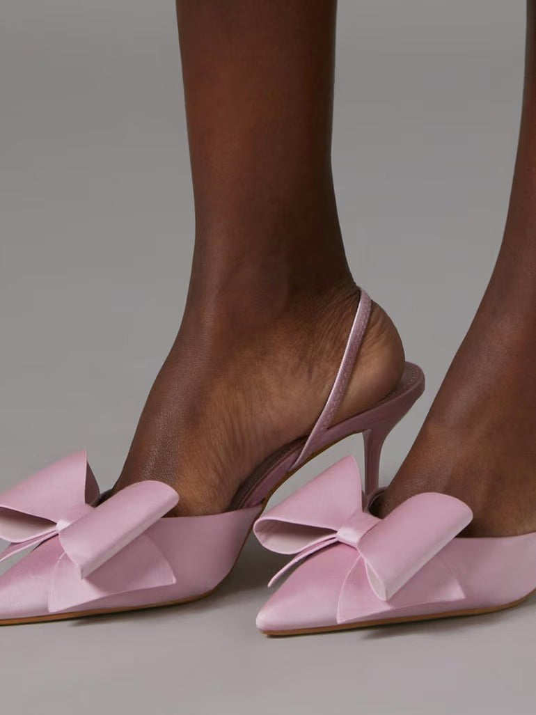 Ladies' Oversized Bow Pointed-Toe Slingback Heels