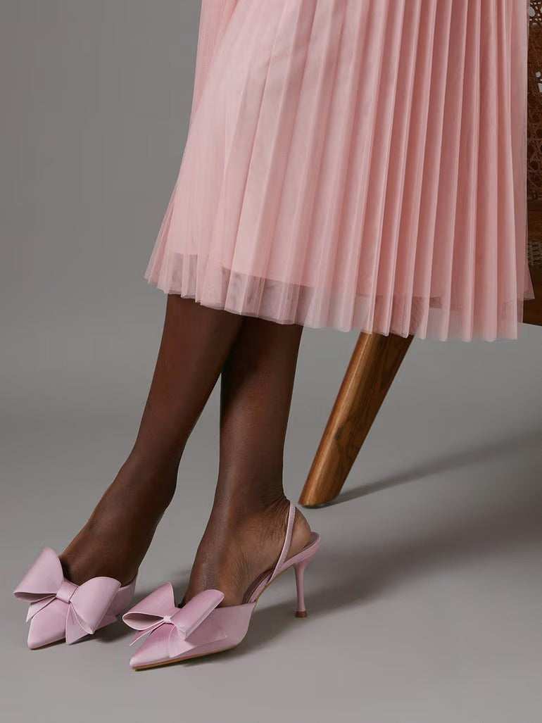 Ladies' Oversized Bow Pointed-Toe Slingback Heels