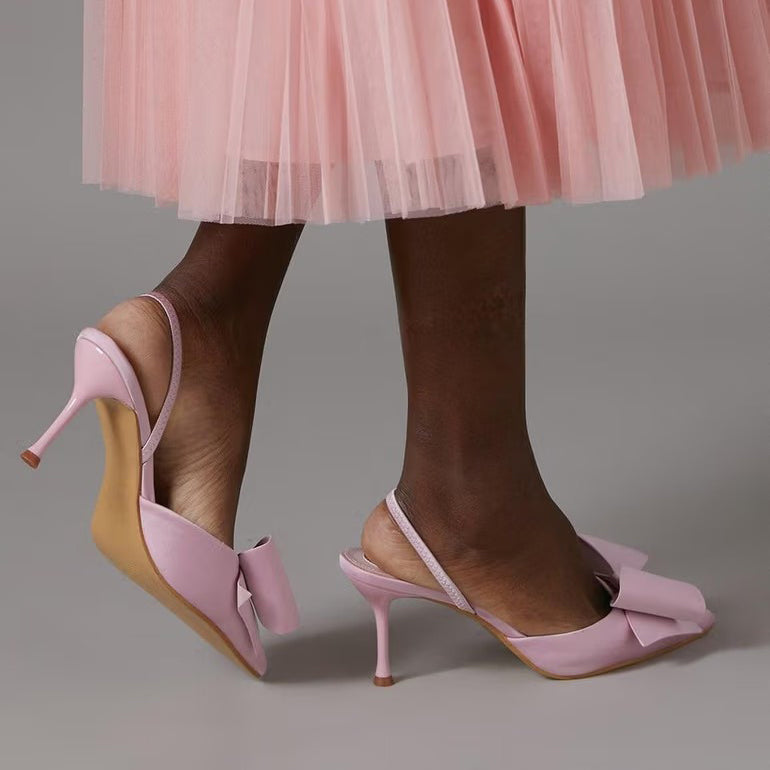 Ladies' Oversized Bow Pointed-Toe Slingback Heels