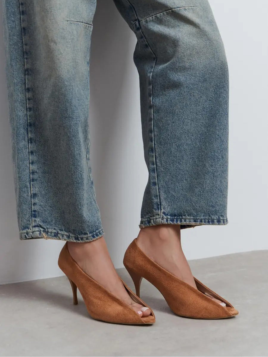 Ladies' Suede Peep-Toe V-Cut Stiletto Pumps