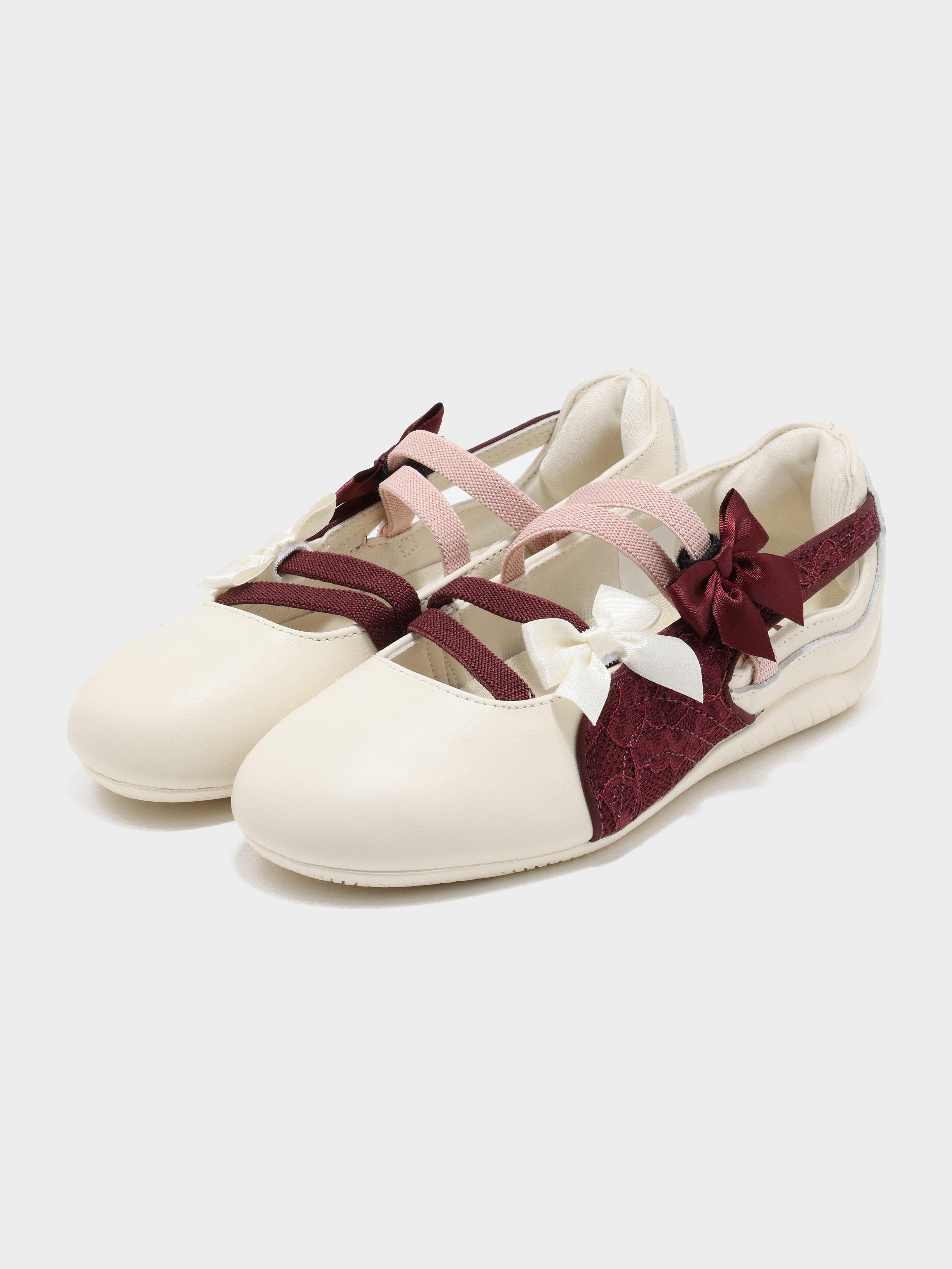 Ladies' Ballet-Inspired Bow & Lace Mary Jane Flats