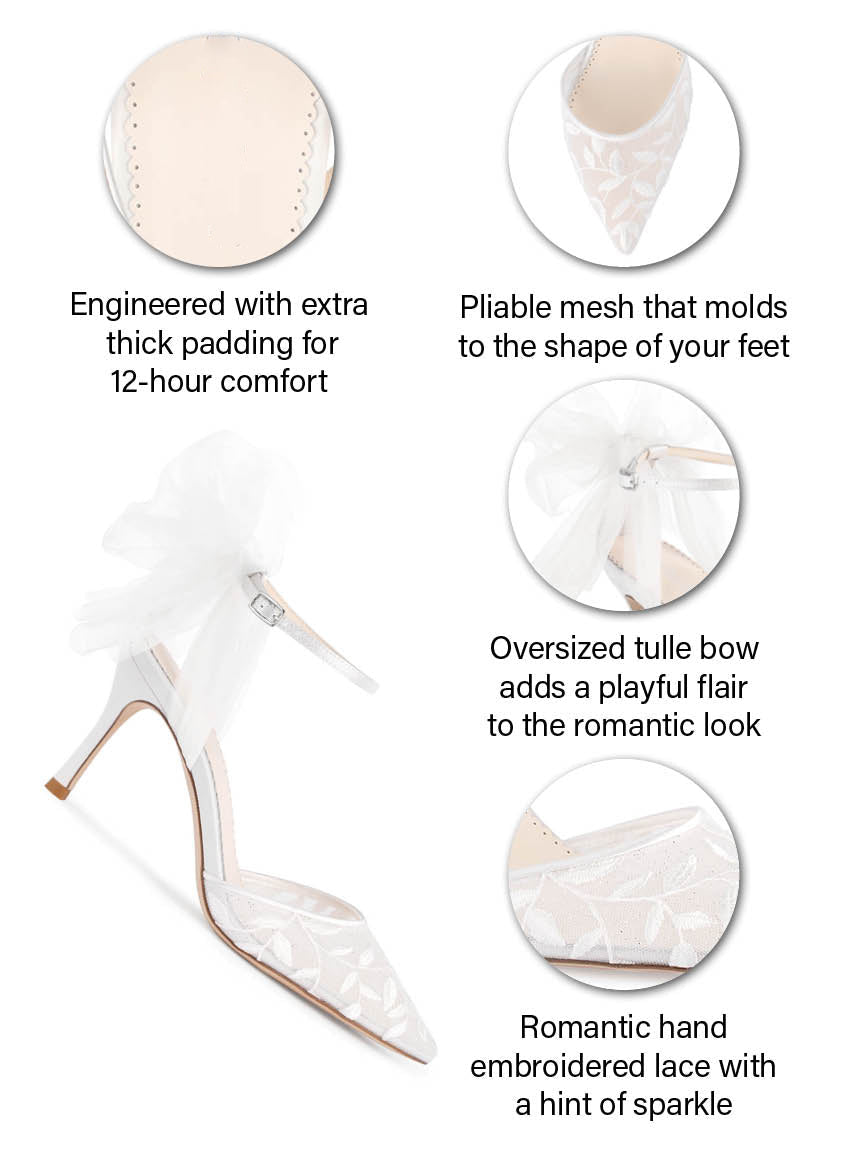 Ladies' Embroidered Lace Bridal Heels with Tulle Bow