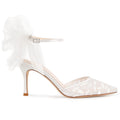 Ladies' Embroidered Lace Bridal Heels with Tulle Bow
