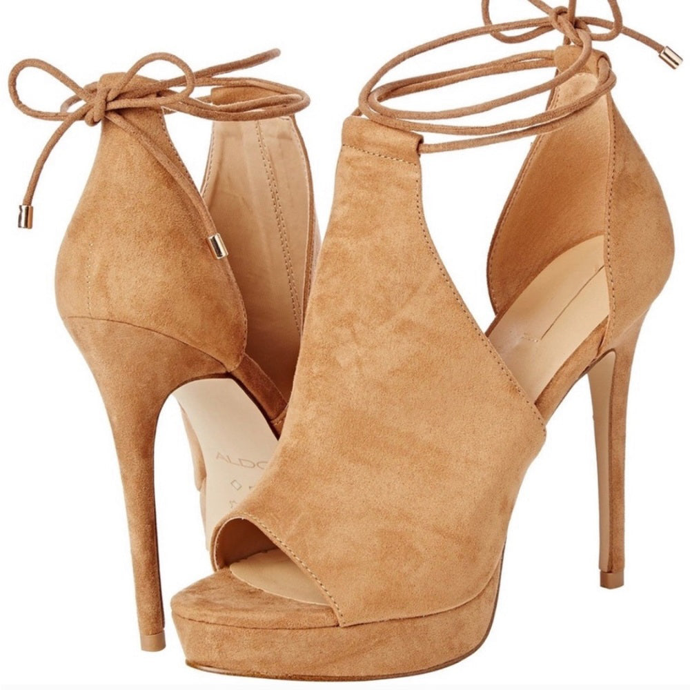 Ladies' Suede Peep-Toe Platform Heels